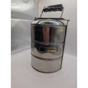 Vintage Triangle Stainless Steel 3-Tier Lunch Box 18-8 Stackable Bento